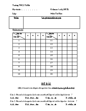 Đề kiểm tra một tiết học kì II Tin học 8 - Trường THCS Tử Đà